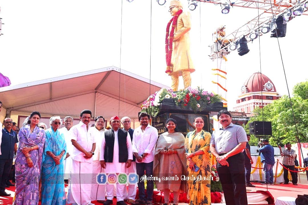 a statue of brave for vp singh by mk stalin